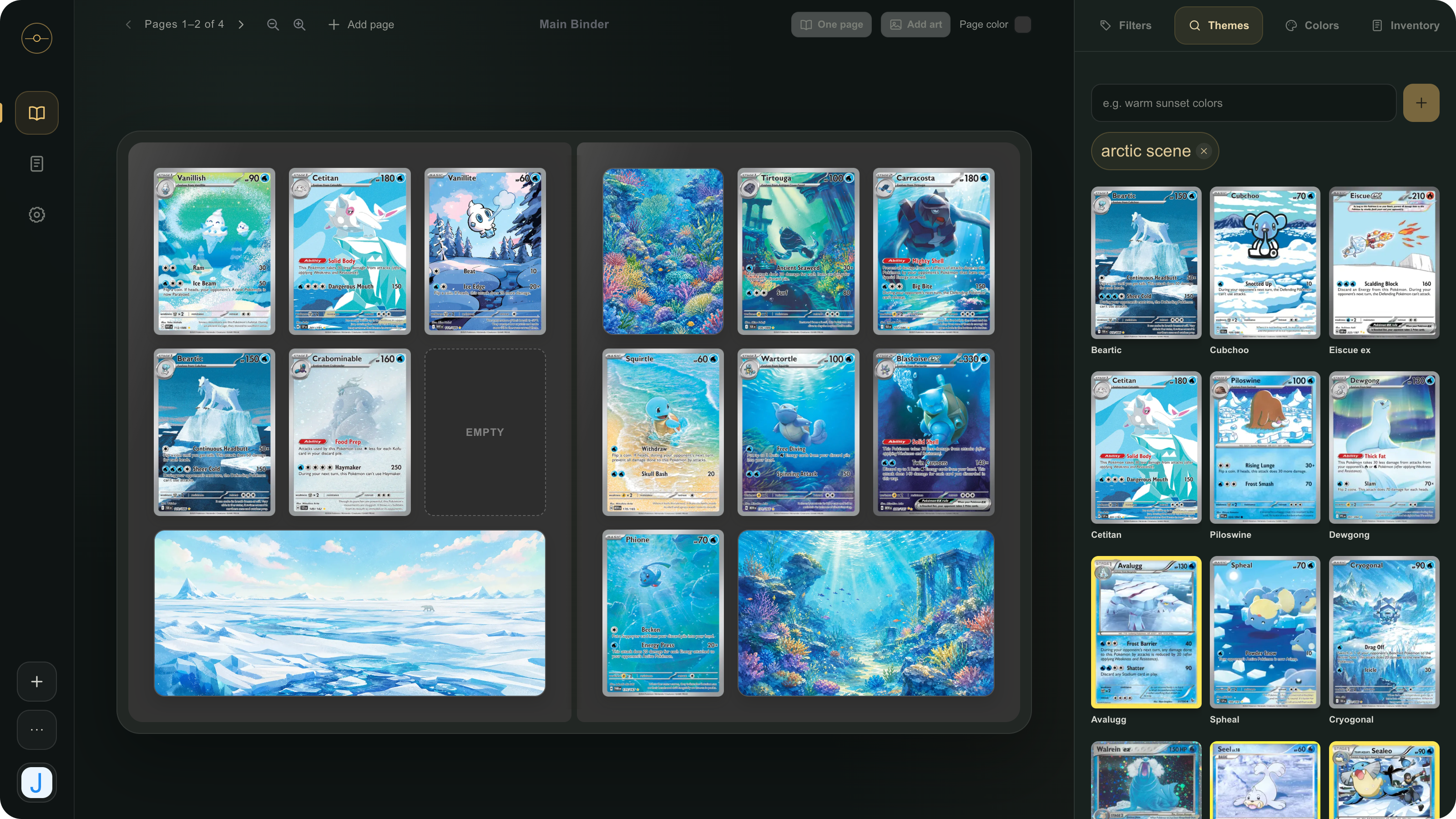 OBi theme search showing a binder layout and visually matched cards.